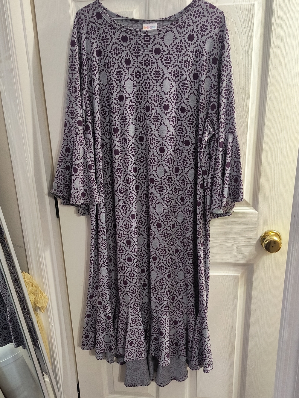 LuLaRoe Purple and Gray High-Low Floral Ruffle Dress